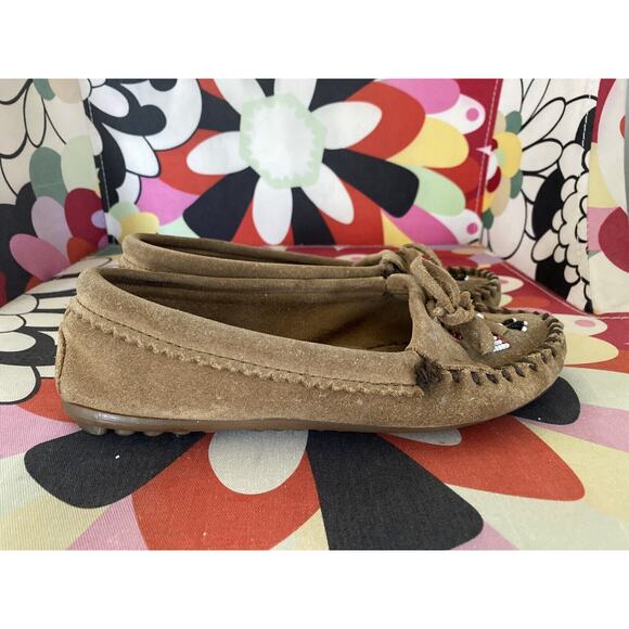 MINNETONKA 2THUNDERBIRD BEAD KILTIE SUEDE Leather MOCCASINS shoes  6 - Picture 1 of 8